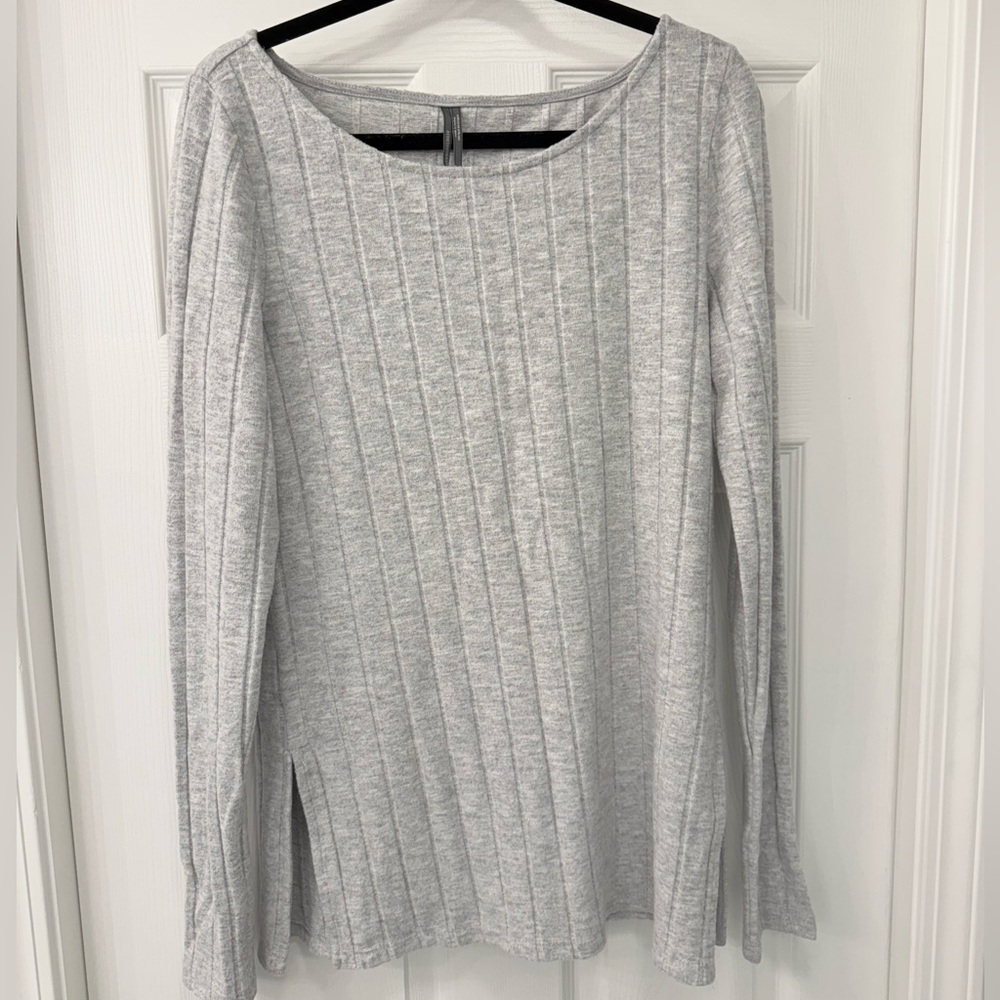 Anthropologie Light Gray Ribbed Long Sleeve Top